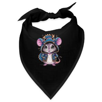 Cartoon Kawaii Mäuschen mit Drachen Outfit - Bandana - Schwarz - Vorne