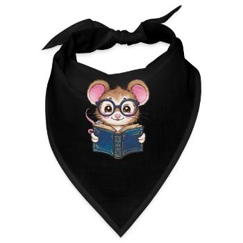 Kawaii Maus - Mäuschen mit Buch und Lesebrille - Bandana - Schwarz - Vorne
