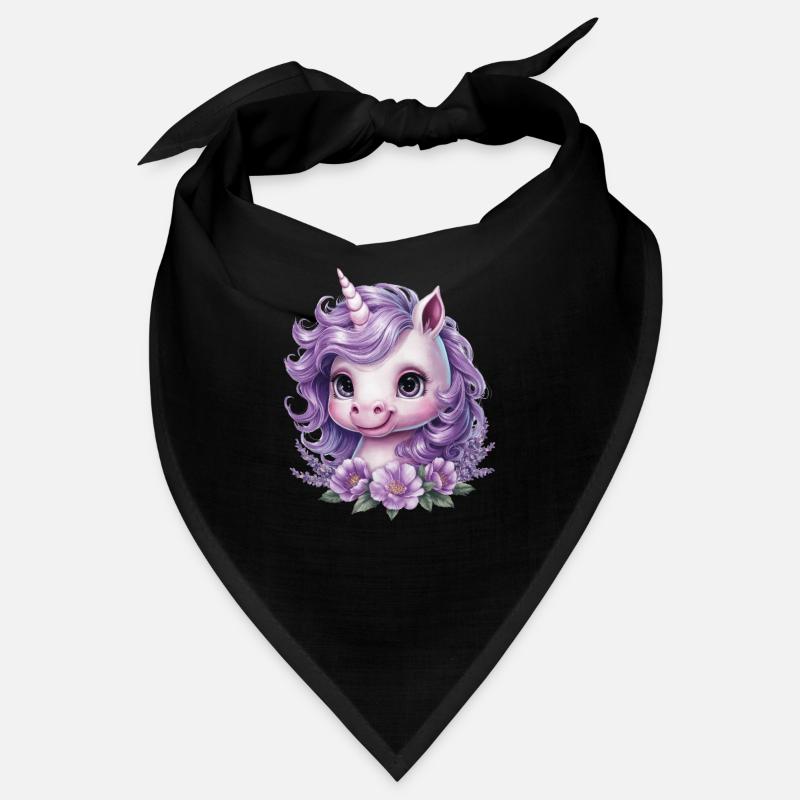 Kawaii Einhorn mit violetten Blümche Bandana