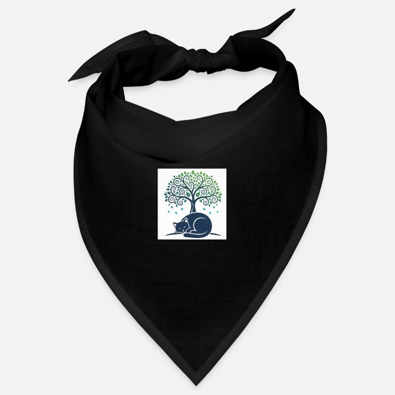 Sleeper cat under tree swirl Bandana