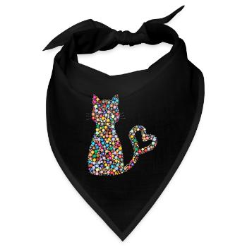 Kreis Muster Katze mit Herz Schwanz Schweif - Bandana - Schwarz - Vorne