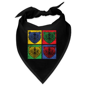 Bär Pop-Art Zoo Tierpark Raubtier Bunt Wald - Bandana - Schwarz - Vorne