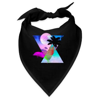 Vaporwave Dolphin 80s hypnotische Sonnenuntergangszene - Bandana - Schwarz - Vorne
