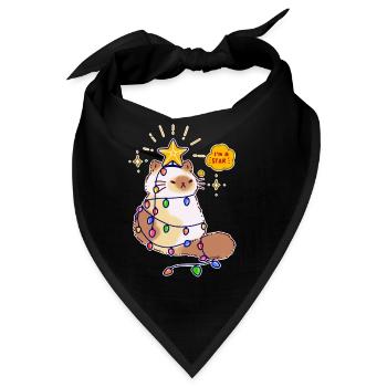 Katze Lichterkette Stern Weihnachtsbaum Geschenk - Bandana - Schwarz - Vorne