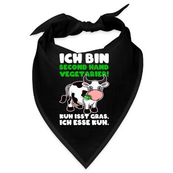 Ich bin Second Hand Vegetarier Shirt - Kuh - Bandana - Schwarz - Vorne