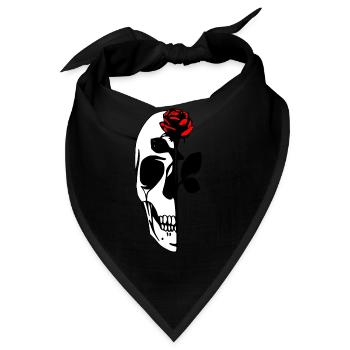 Half Skull With Red Rose - Bandana - Schwarz - Vorne
