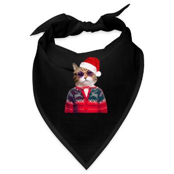 Katze im hässlichen Weihnachtspullover - Bandana - Schwarz - Vorne