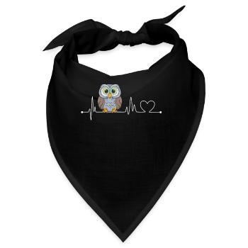 Eulen Herzschlag Heartbeat EKG Eule Puls Süßes Eul - Bandana - Schwarz - Vorne