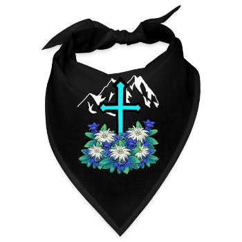 Alpen Gebirge Kreuz Enzian Edelweiß Berg Natur - Bandana - Schwarz - Vorne