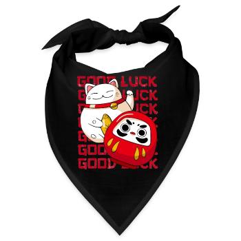 Maneki Neko Katze Japanisch Daruma Doll Good Luck - Bandana - Schwarz - Vorne