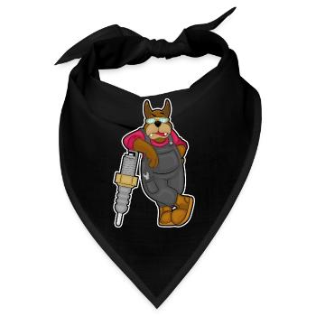 Hund Mechaniker Zündkerze Werkstatt - Bandana - Schwarz - Vorne