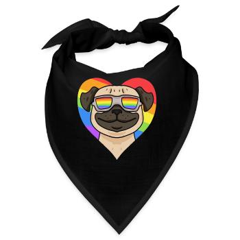 Mops Regenbogen Herz - Bandana - Schwarz - Vorne