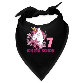 7. Geburtstag Mädchen 7 Jahre Pferd Pferde Einhorn - Bandana - Schwarz - Vorne