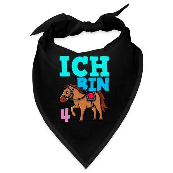 4. Geburtstag Mädchen 4 Jahre Pferd Pferde Party - Bandana - Schwarz - Vorne