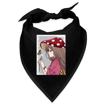 Cottagecore Aesthetic Anime Girl Löwenzahn Blume - Bandana - Schwarz - Vorne