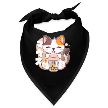 Katze Boba Bubble Tea Kawaii Anime Neko - Bandana - Schwarz - Vorne