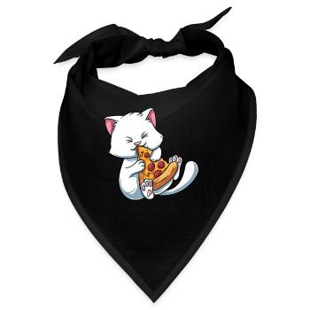 Kätzchen Katze isst Pizza - Bandana - Schwarz - Vorne