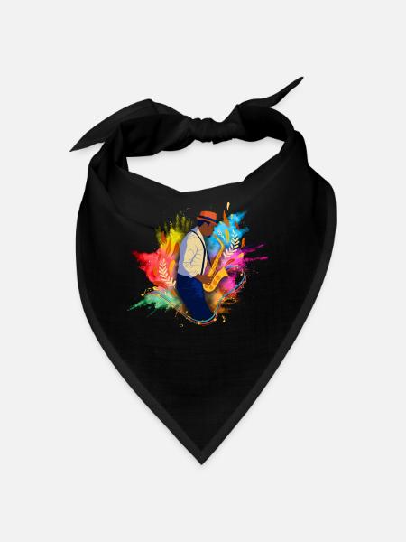 Jazz Geschenk Saxophon Musik Instrument Blasmusik - Bandana - Schwarz - Vorne