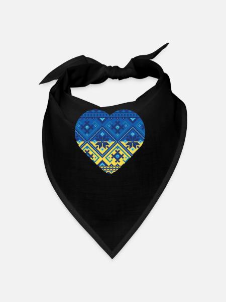 Ukrainian Embroidery Ukrainian Flag Heart - Bandana - black - Front