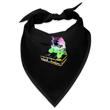Rainbow DJ Cat - Scratchen - Bandana - Schwarz - Vorne