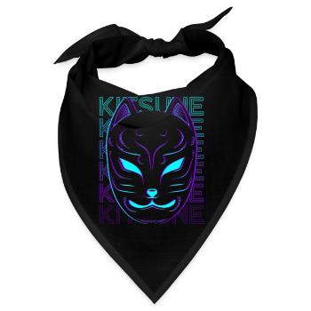 Kitsune Maske Fuchs Maske Japanische Maske Retro - Bandana - Schwarz - Vorne