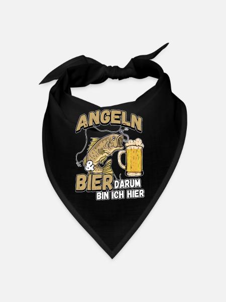 Angeln und Bier darum bin ich hier Fischer Spruch - Bandana - Schwarz - Vorne