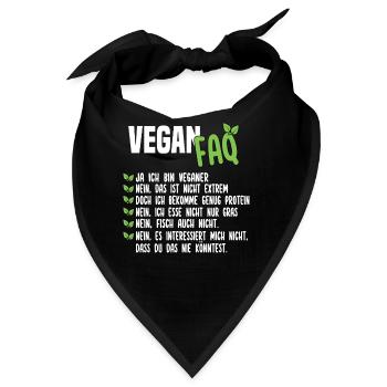 Vegan FAQ - Lustiger Veganer Spruch - Bandana - Schwarz - Vorne