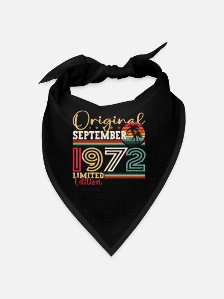 Original September Vintage 1972 Birthday Funny - Bandana - black - Front