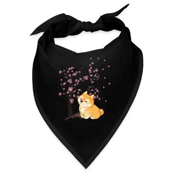 Kirschblüte Japan Japanisch Kunst Kawaii Shiba Inu - Bandana - Schwarz - Vorne