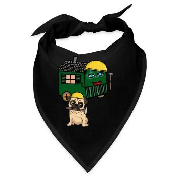 Mops Bauherr Hausbau bauen Bauwagen Hammer - Bandana - Schwarz - Vorne