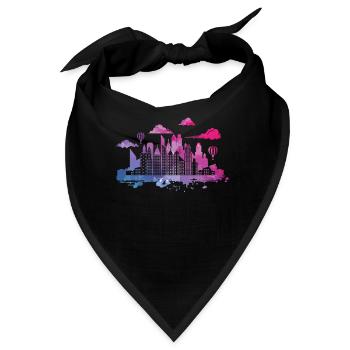 Skyline mit Heißluftballons Gebäude Stadt - Bandana - Schwarz - Vorne