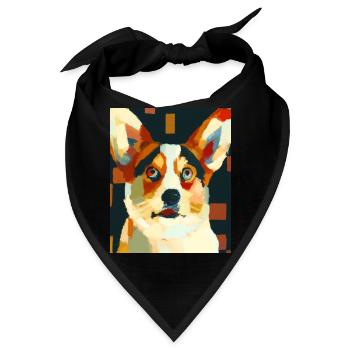 Corgi Portrait Kubismus Hund - Bandana - Schwarz - Vorne