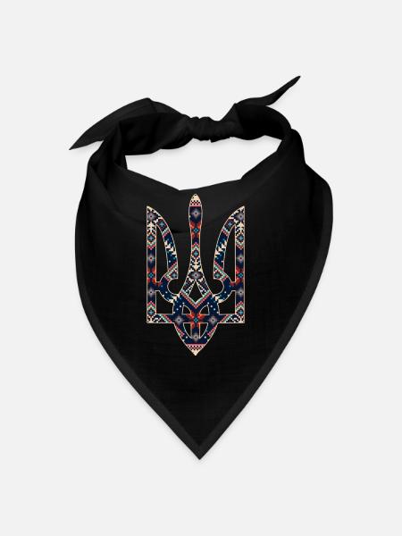 Stickerei Des Ukrainischen Emblems Dreizack - Bandana - Schwarz - Vorne
