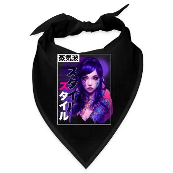 Tätowierte Anime Girl Japanische Dampfwelle weiche - Bandana - Schwarz - Vorne