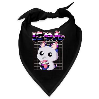 Genderfluid Stolz Kawaii Katze Erdbeermilch - Bandana - Schwarz - Vorne