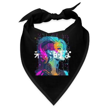 Binary Cyberpop Girl Japanese Futurism Aesthetic - Bandana - Schwarz - Vorne