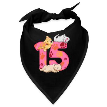 15. Geburtstag Kätzchen | Katze Geburtstag Shirt - Bandana - Schwarz - Vorne