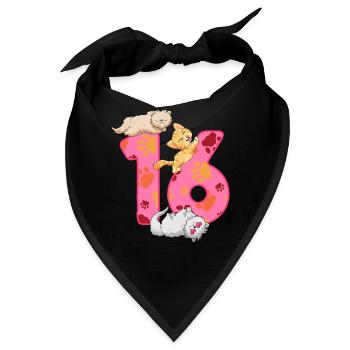 16. Geburtstag Kätzchen | Katze Geburtstag Shirt - Bandana - Schwarz - Vorne