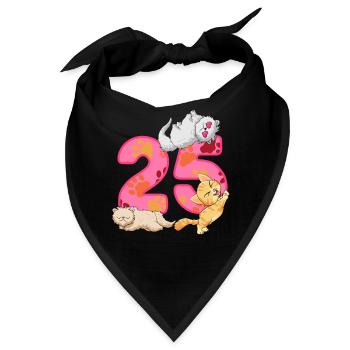 25. Geburtstag Kätzchen | Katze Geburtstag Shirt - Bandana - Schwarz - Vorne