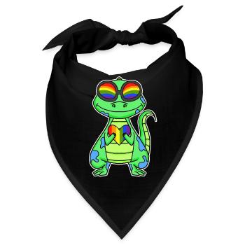 Gay Regenbogen Herz Dinosaurier - Bandana - Schwarz - Vorne