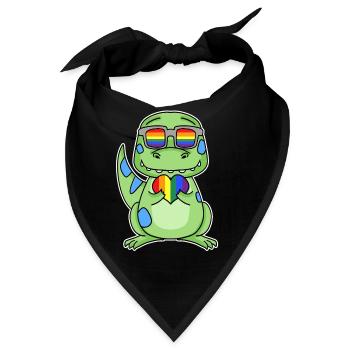Gay Regenbogen Herz Dinosaurier - Bandana - Schwarz - Vorne