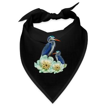Der elegante Kranich mit Blumen - Bandana - Schwarz - Vorne