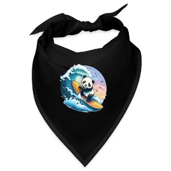 Pandabär Beim Surfen Auf Der Großen Welle Vor - Bandana - Schwarz - Vorne