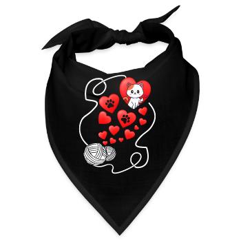 Valentinstag Shirt, Katzenpfote Herz Garn Niedlich - Bandana - Schwarz - Vorne