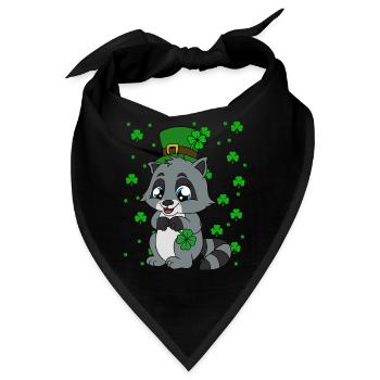 Waschbär Kleeblätter Saint Patrick's Day - Bandana - Schwarz - Vorne