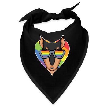 Regenbogen - Hund mit Brille - Dobermann - Bandana - Schwarz - Vorne