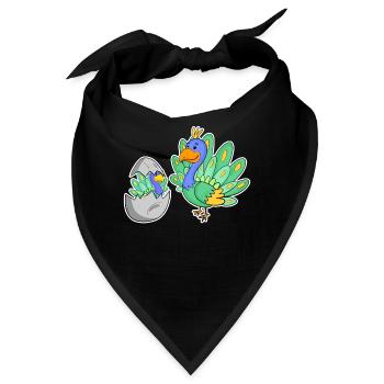 Pfau Familie - Pfau mit Baby - Pfau Motiv - Bandana - Schwarz - Vorne