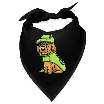 Cockapoo Hund Im Dinosaurier-Kostüm - Bandana - Schwarz - Vorne