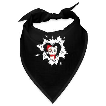 Katze mit Weihnachtsmütze schaut aus zerrissenem - Bandana - Schwarz - Vorne
