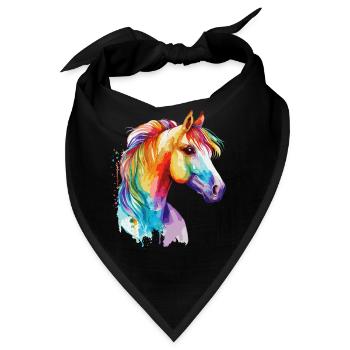 Watercolor Horse Pony Colorful Pet Ponys Lover - Bandana - Schwarz - Vorne